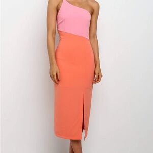 Petal & Pup Pink and Orange One Shoulder Dress